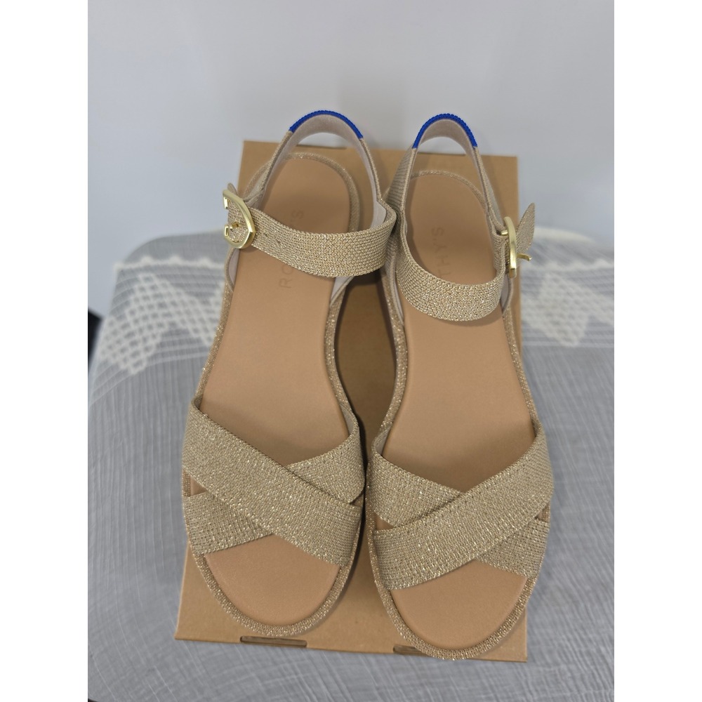 Rothys The Weekend Wedge Sandal Golden Shimmer Metallic Platform Womens 8.5